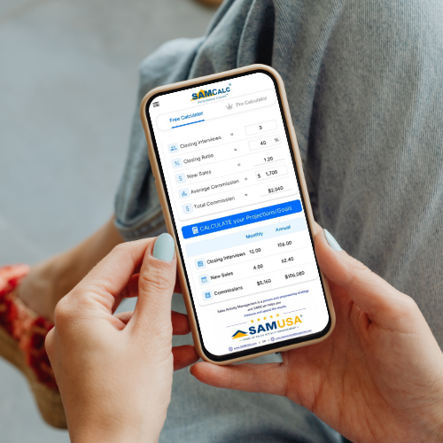 SAMCalc Commission Goals Calculator app on phone